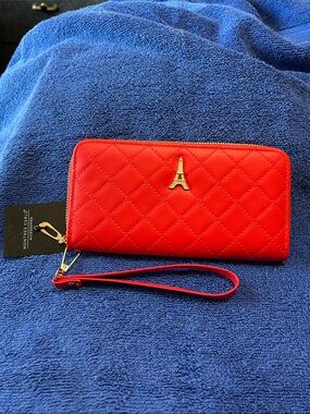 Quilted Red Wristlet Clutch with Gold Eiffel Tower Accent